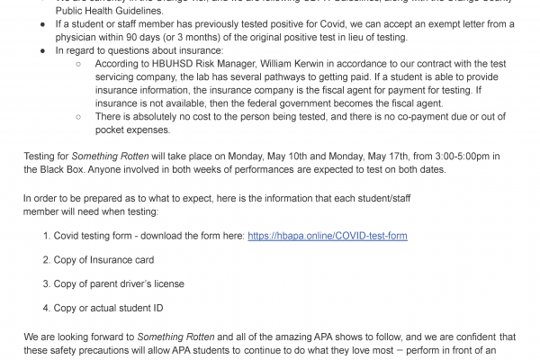 ATTN: &ldquo;Something Rotten&rdquo; COVID Testing for ALL Involved in Show